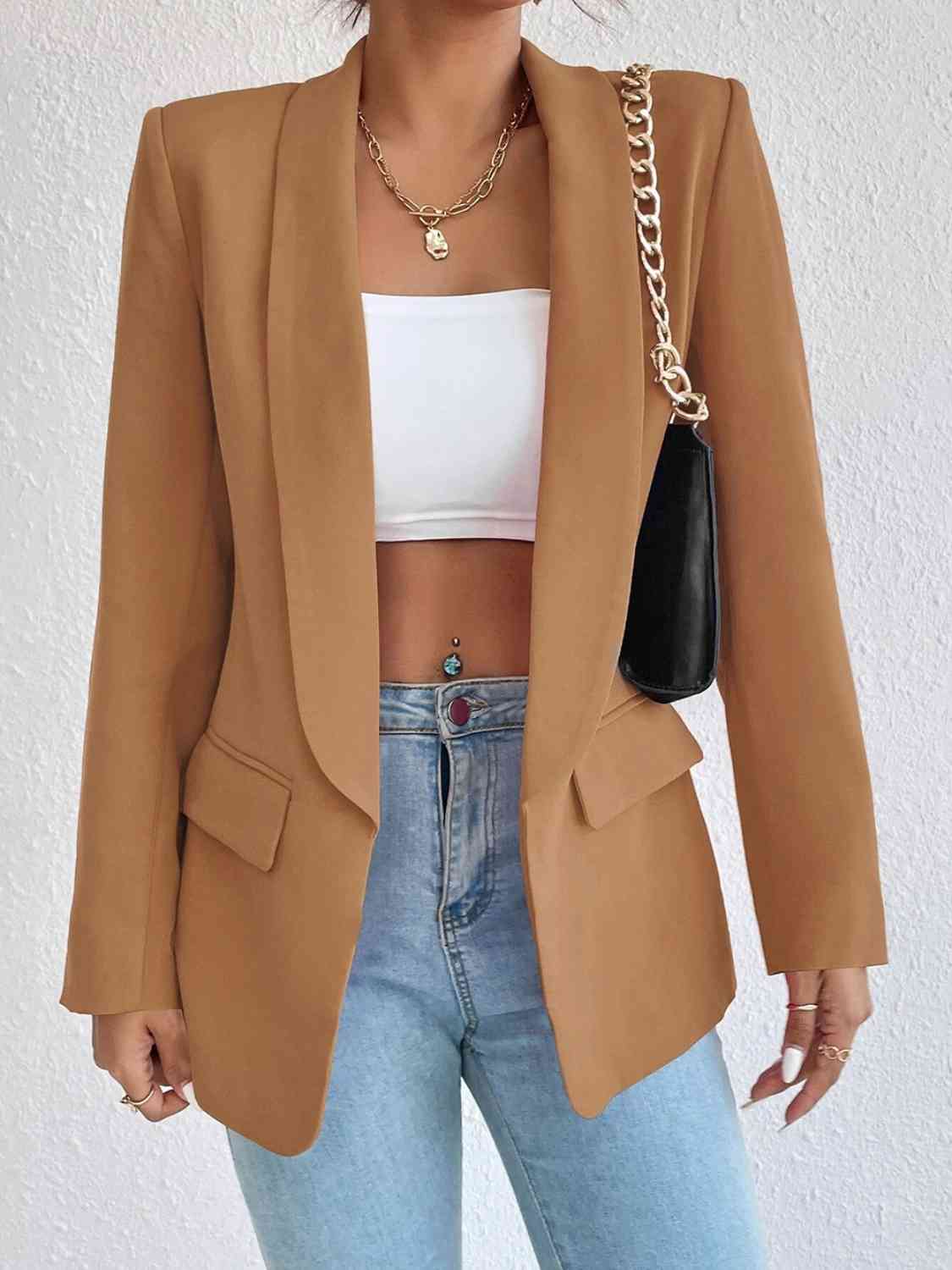 Shawl Collar Long Sleeve Blazer - Christi's Boutique