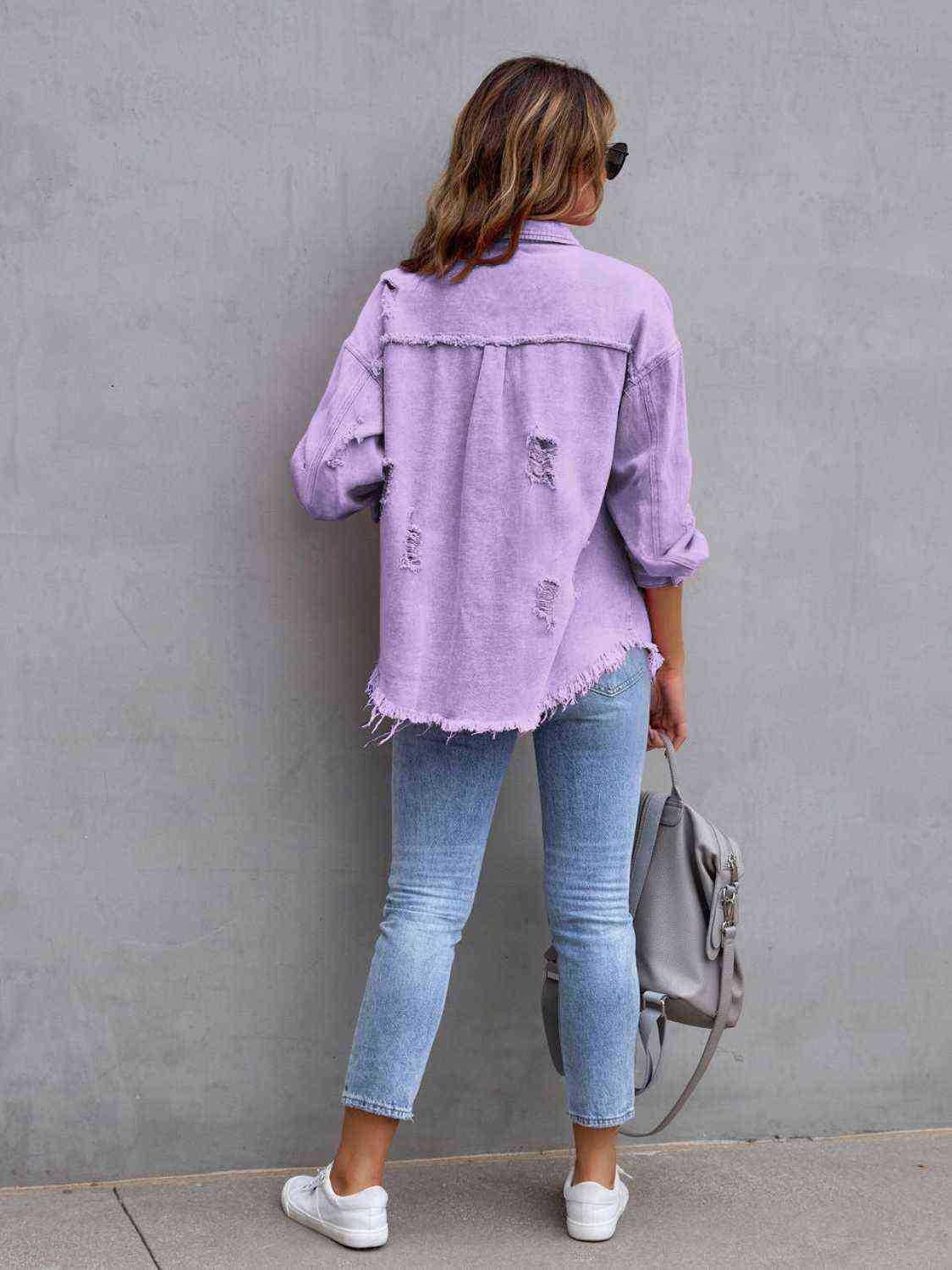 Distressed Drop Shoulder Denim Jacket - Christi's Boutique