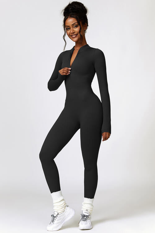 Half Zip Long Sleeve Active Jumpsuit - Christi's Boutique