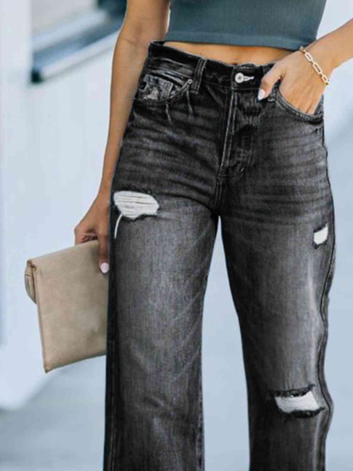 Distressed Straight Leg Jeans - Christi's Boutique
