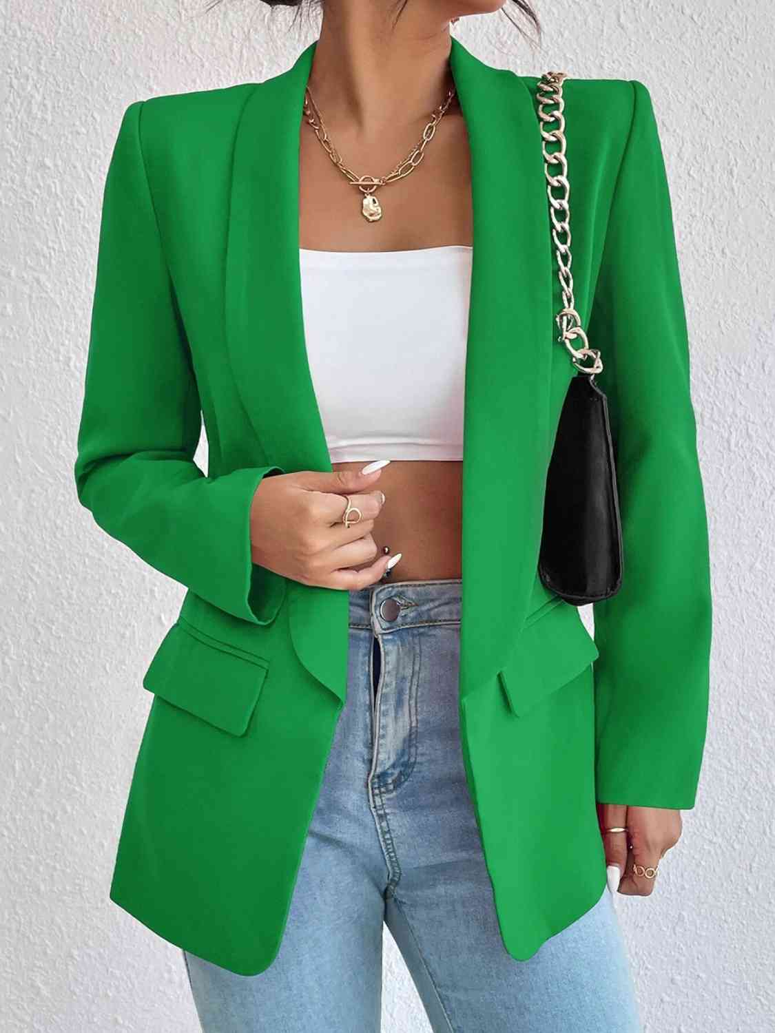 Shawl Collar Long Sleeve Blazer - Christi's Boutique