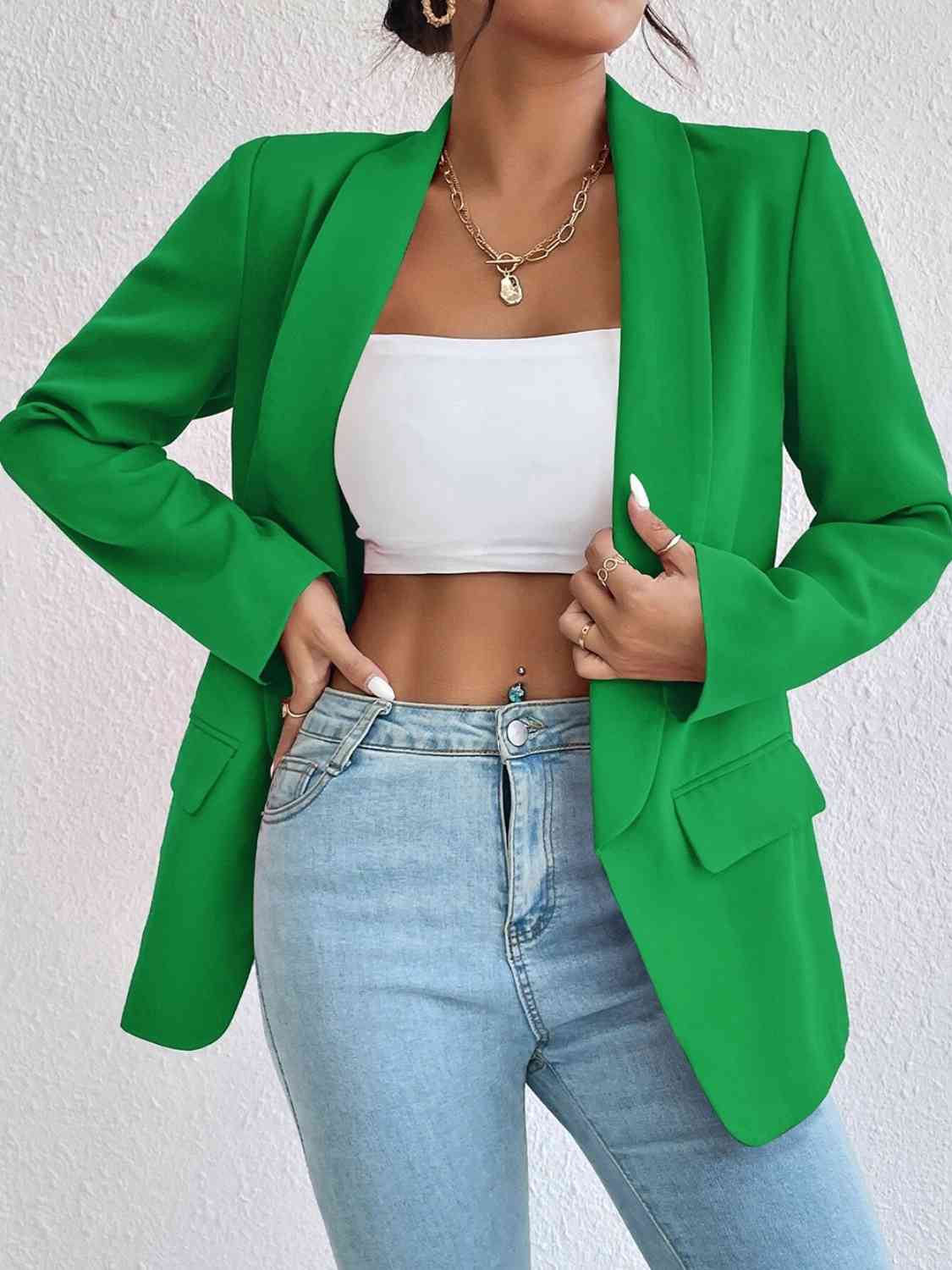 Shawl Collar Long Sleeve Blazer - Christi's Boutique