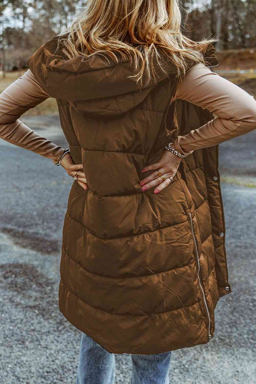 Longline Hooded Sleeveless Puffer Vest - Christi's Boutique