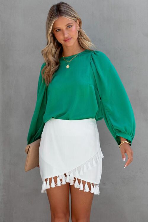 Round Neck Ruff Sleeve Blouse - Christi's Boutique