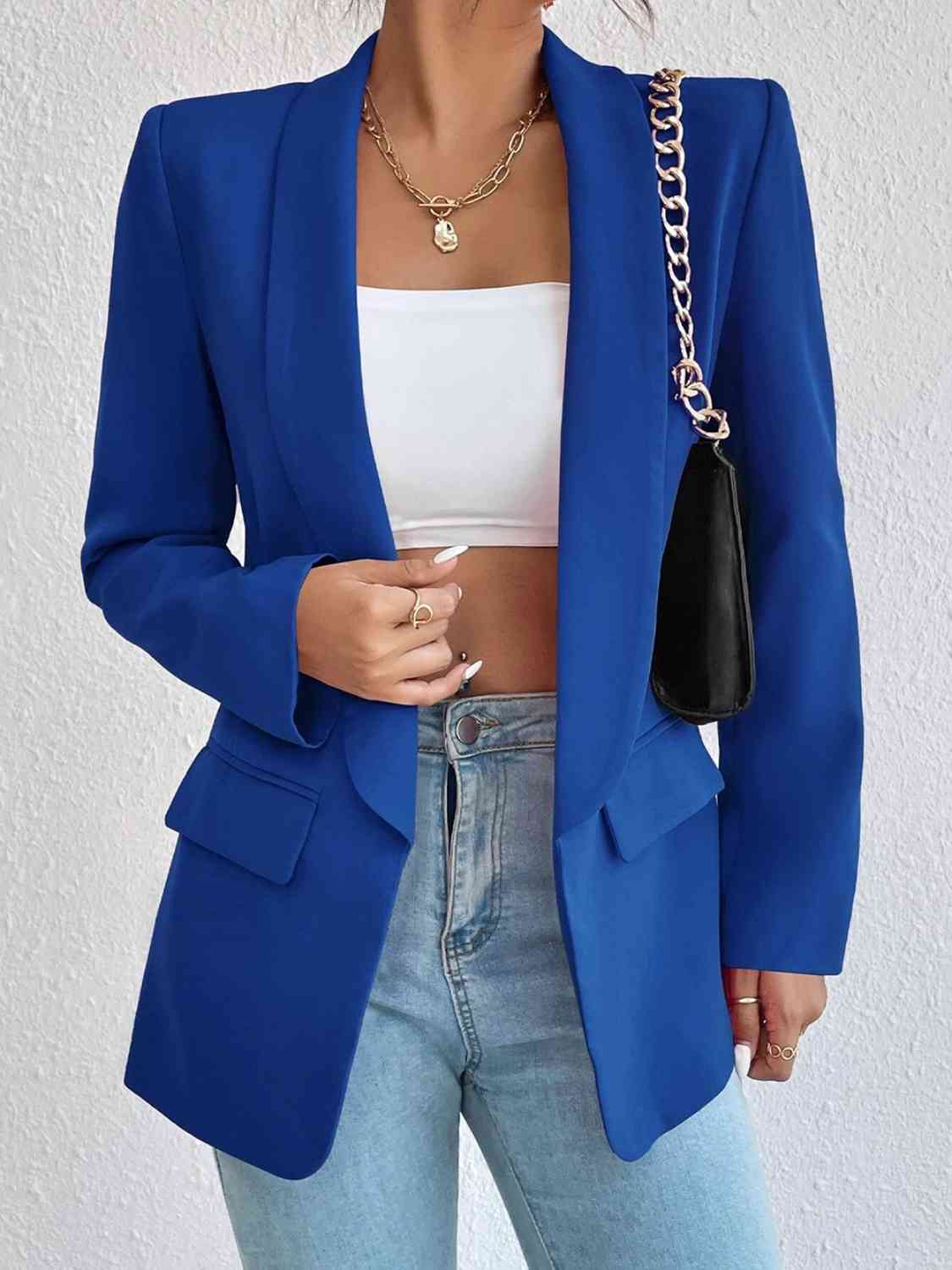 Shawl Collar Long Sleeve Blazer - Christi's Boutique