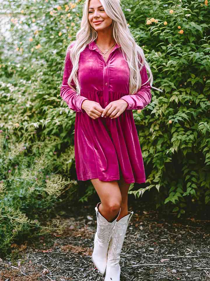 Collared Neck Buttoned Mini Dress - Christi's Boutique