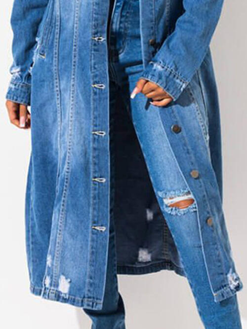 Long Sleeve Raw Hem Denim Jacket - Christi's Boutique