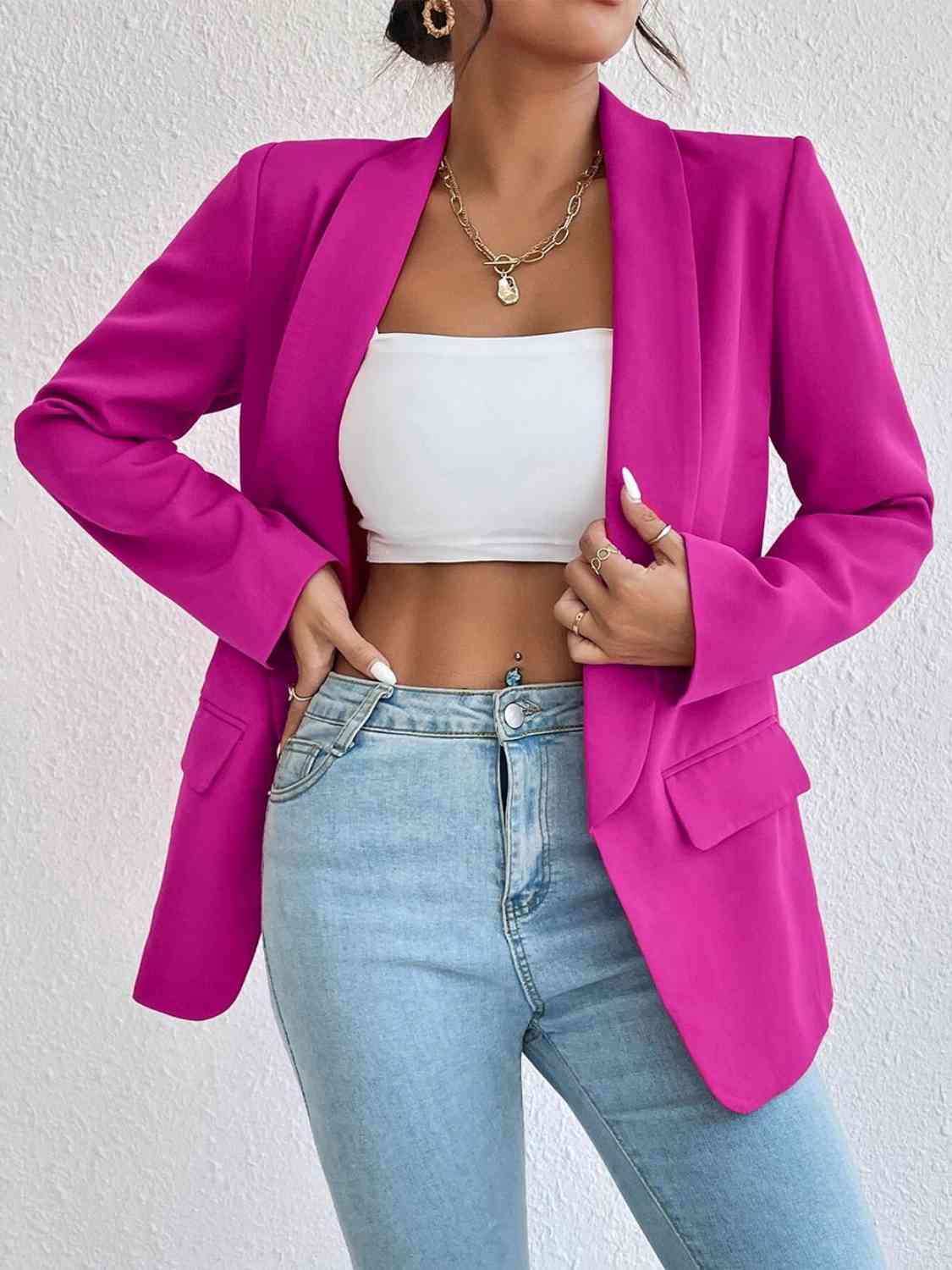 Shawl Collar Long Sleeve Blazer - Christi's Boutique