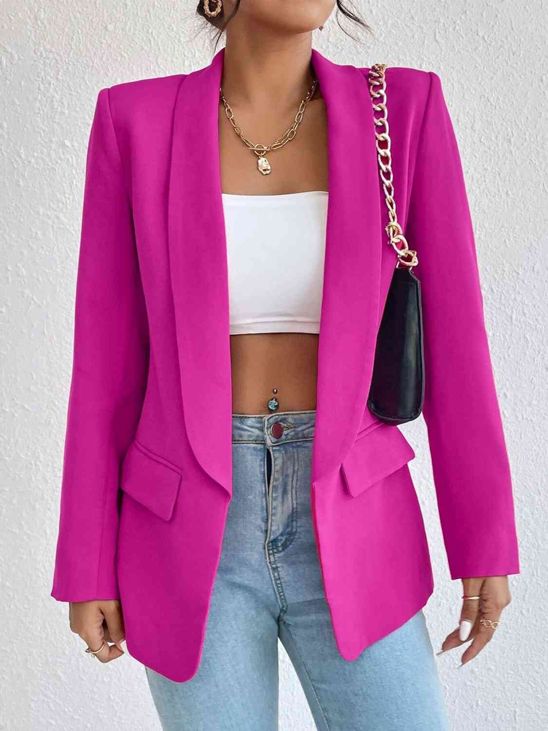 Shawl Collar Long Sleeve Blazer - Christi's Boutique