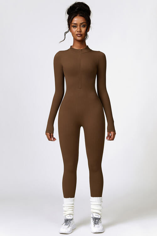 Half Zip Long Sleeve Active Jumpsuit - Christi's Boutique