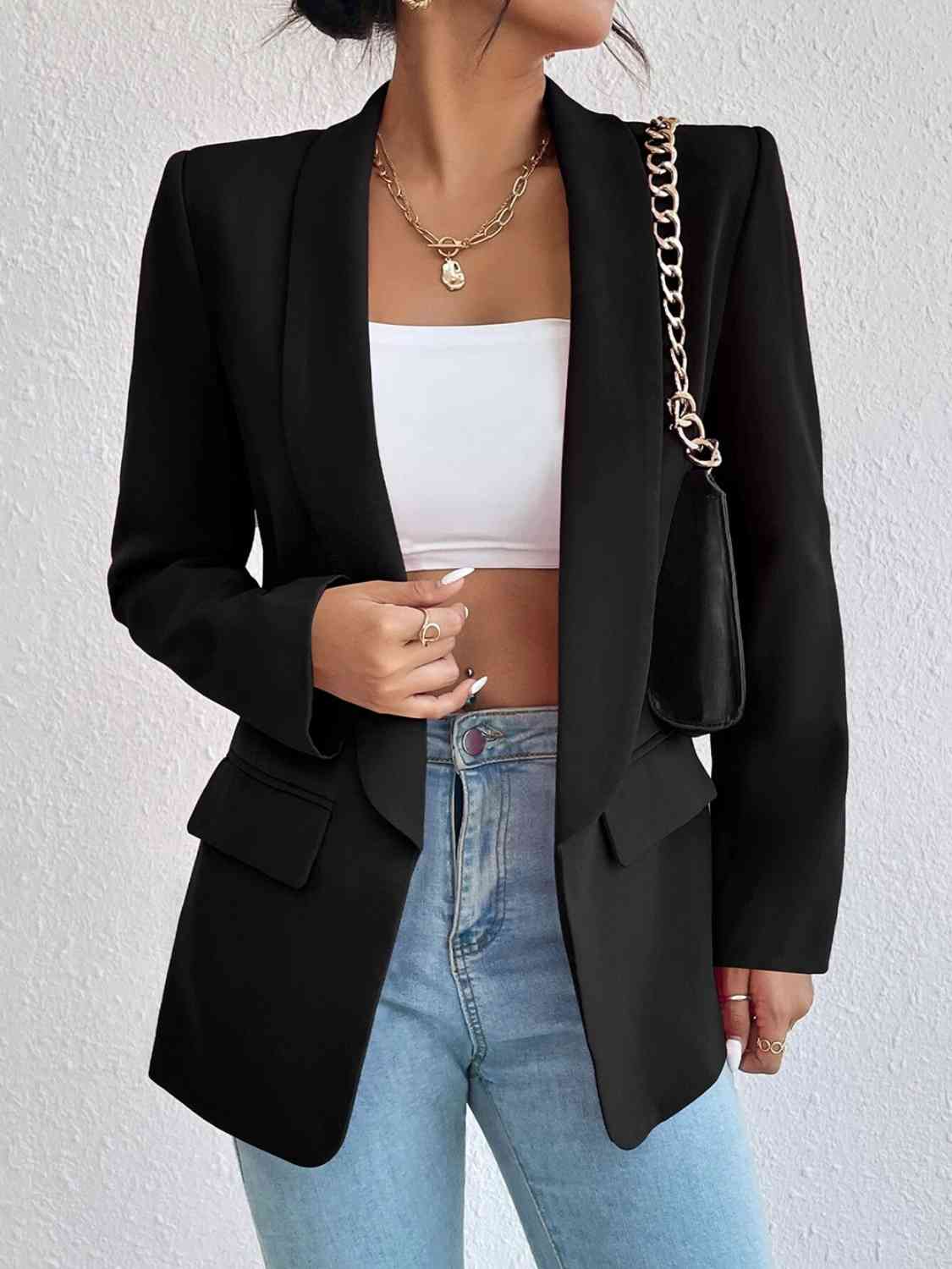 Shawl Collar Long Sleeve Blazer - Christi's Boutique