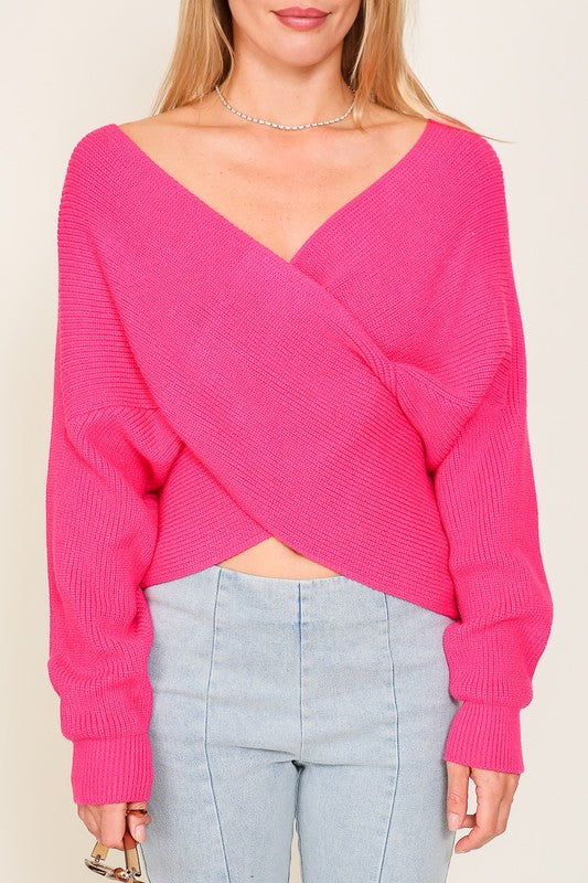 Cross Over Front Sweater - Christi's Boutique