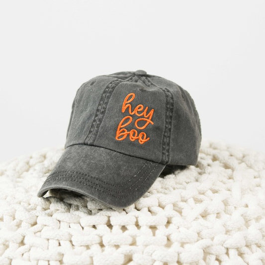 Embroidered Hey Boo Canvas Hat - Christi's Boutique