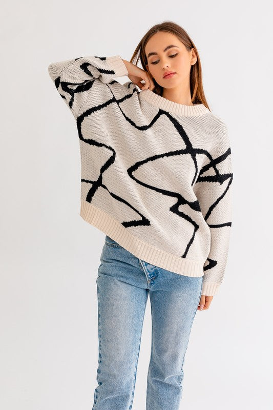 Abstract Pattern Oversized Sweater Top - Christi's Boutique