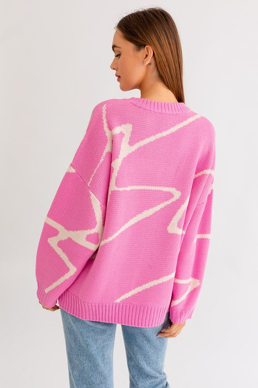 Abstract Pattern Oversized Sweater Top - Christi's Boutique