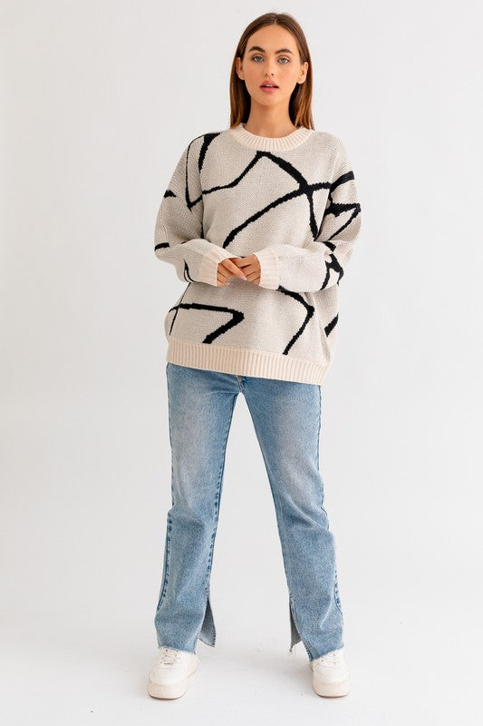 Abstract Pattern Oversized Sweater Top - Christi's Boutique