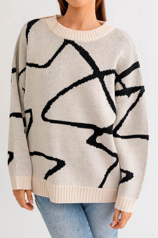 Abstract Pattern Oversized Sweater Top - Christi's Boutique