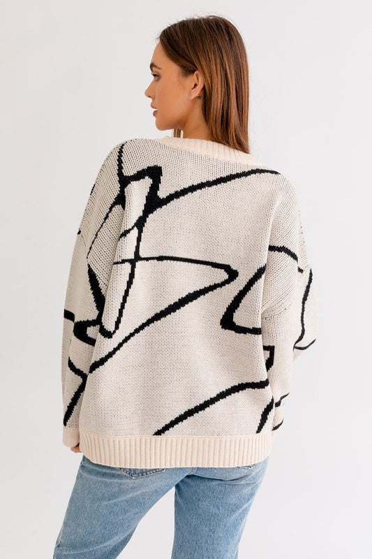 Abstract Pattern Oversized Sweater Top - Christi's Boutique