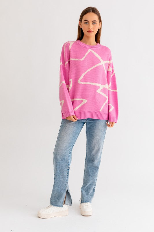 Abstract Pattern Oversized Sweater Top - Christi's Boutique