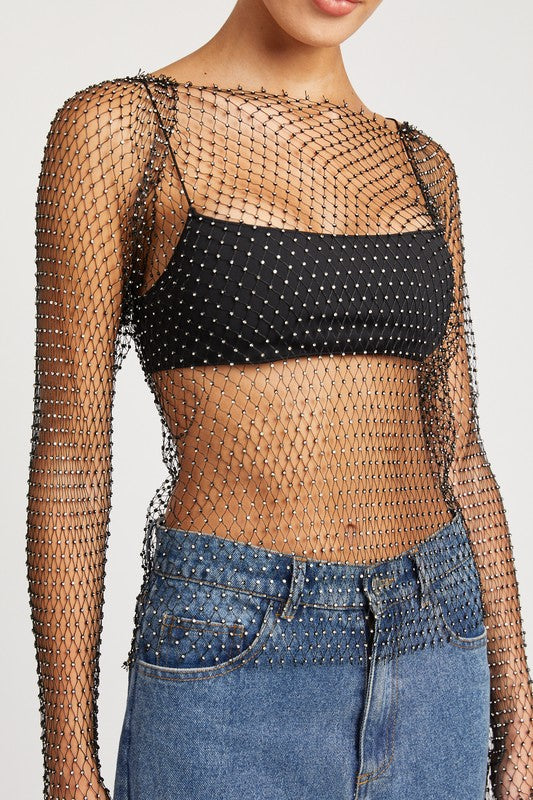 RHINESTONES NET TOP - Christi's Boutique