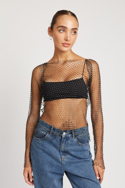 RHINESTONES NET TOP - Christi's Boutique