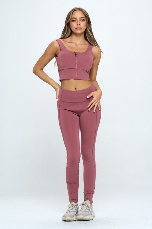 Zip Up Crop Sports Tank Top Set - Christi's Boutique