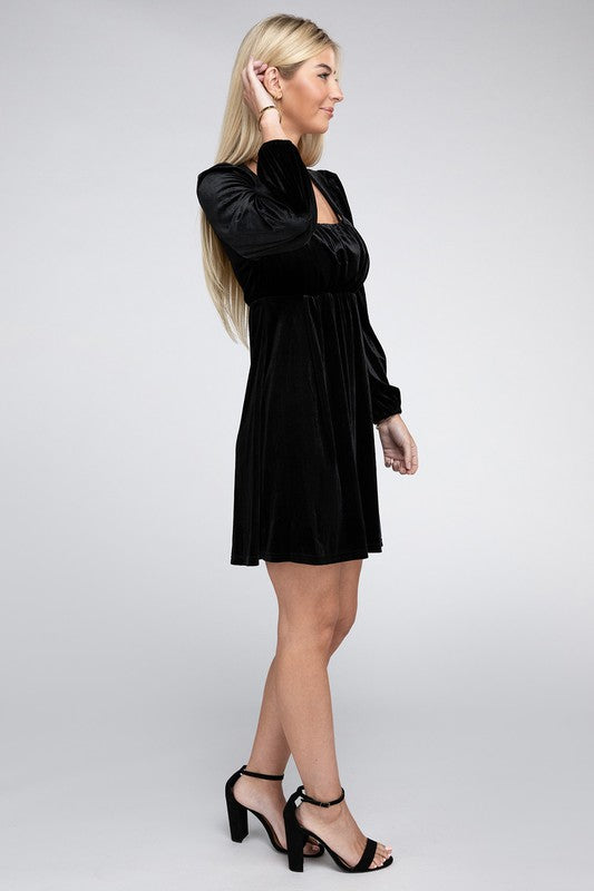 Square Neck High Waist Velvet Dress - Christi's Boutique