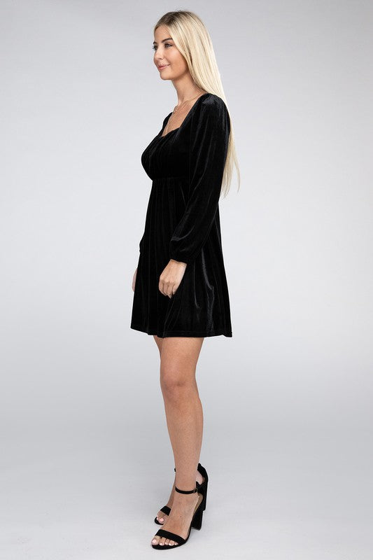 Square Neck High Waist Velvet Dress - Christi's Boutique