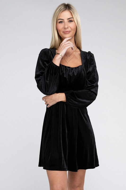 Square Neck High Waist Velvet Dress - Christi's Boutique