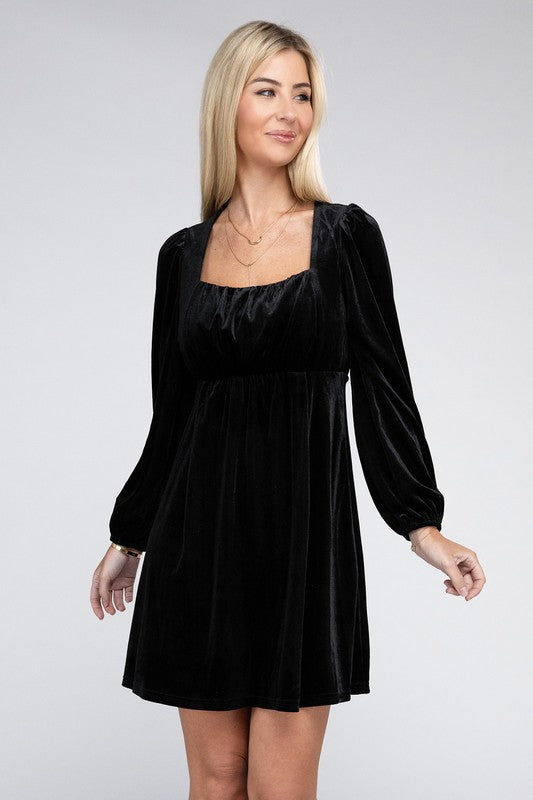 Square Neck High Waist Velvet Dress - Christi's Boutique