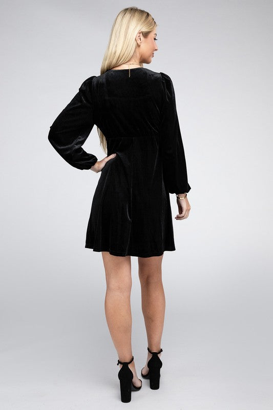 Square Neck High Waist Velvet Dress - Christi's Boutique