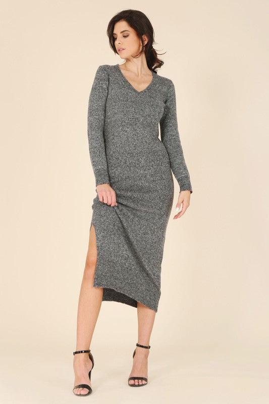 V-Neck Sweater Maxi Dress - Christi's Boutique