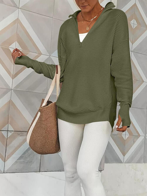 Half Zip Long Sleeve Knit Top - Christi's Boutique