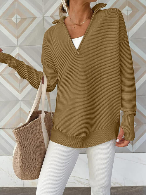 Half Zip Long Sleeve Knit Top - Christi's Boutique