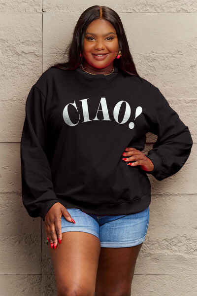 Simply Love Full Size CIAO！Round Neck Sweatshirt - Christi's Boutique