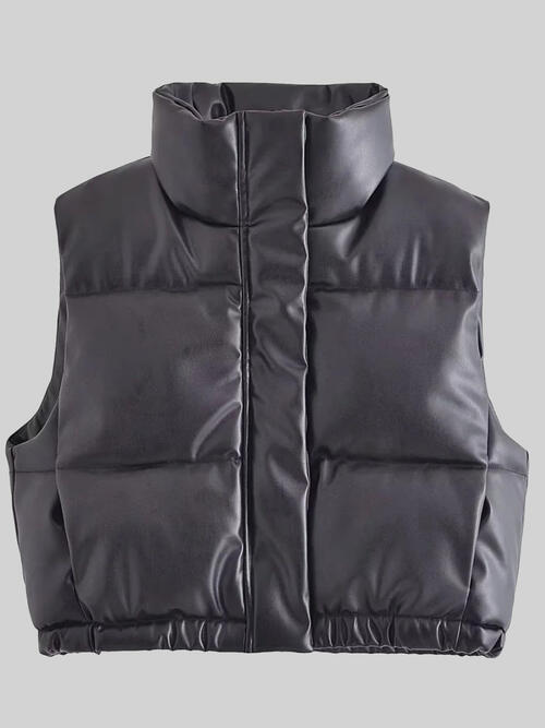PU Leather Zip Up Drawstring Vest - Christi's Boutique