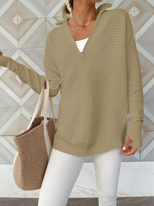 Half Zip Long Sleeve Knit Top - Christi's Boutique