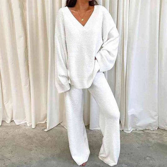 V-Neck Long Sleeve Top and Long Pants Set - Christi's Boutique