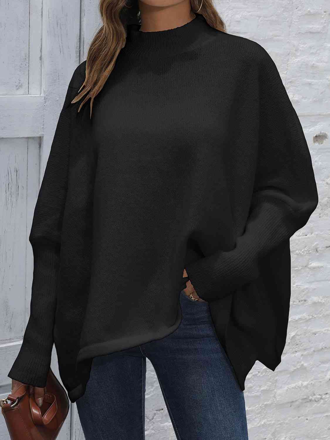 Loose Hem Plain Sweater - Christi's Boutique