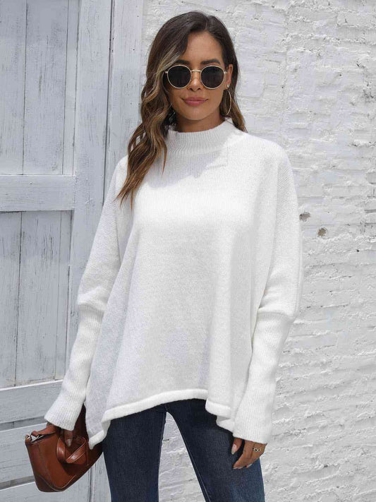 Loose Hem Plain Sweater - Christi's Boutique