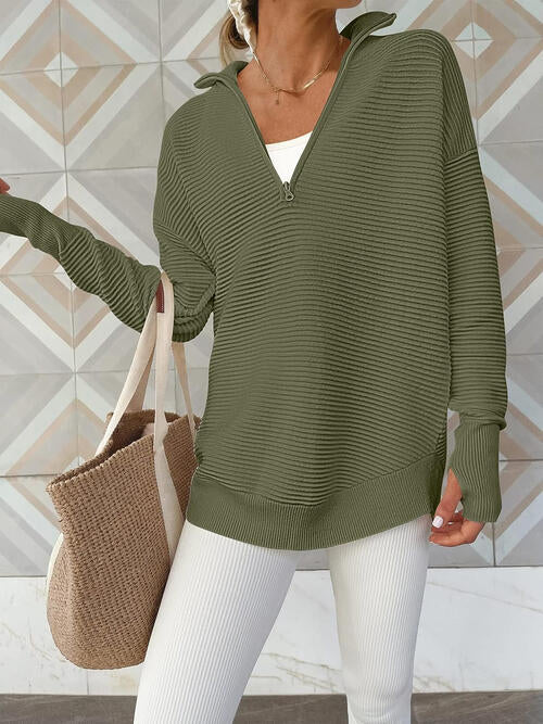 Half Zip Long Sleeve Knit Top - Christi's Boutique