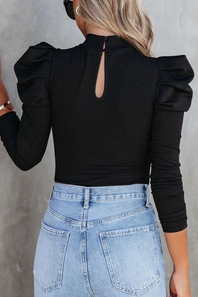 Mock Neck Puff Sleeve Bodysuit - Christi's Boutique