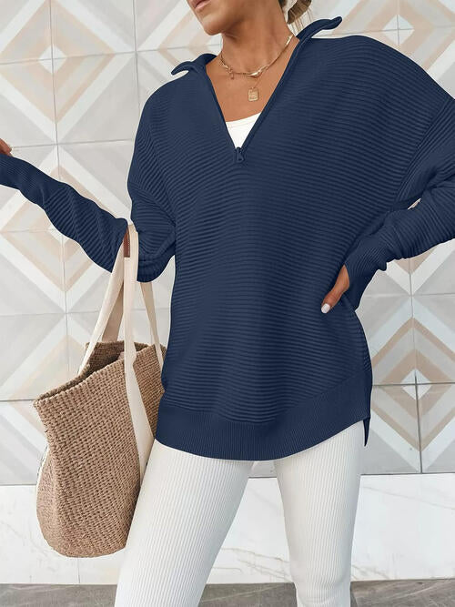 Half Zip Long Sleeve Knit Top - Christi's Boutique