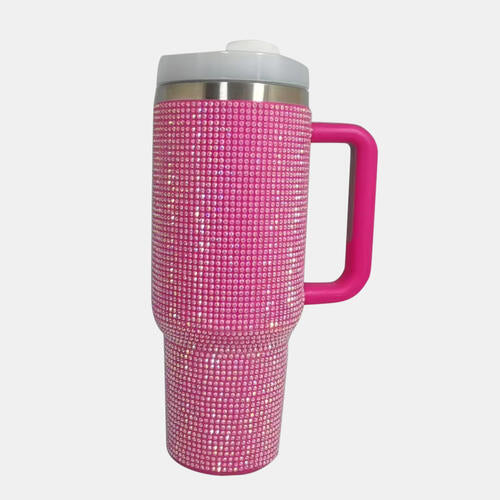 Rhinestone Stainless Steel Tumbler with Straw - Christi's Boutique