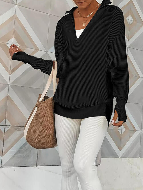 Half Zip Long Sleeve Knit Top - Christi's Boutique