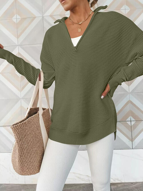 Half Zip Long Sleeve Knit Top - Christi's Boutique