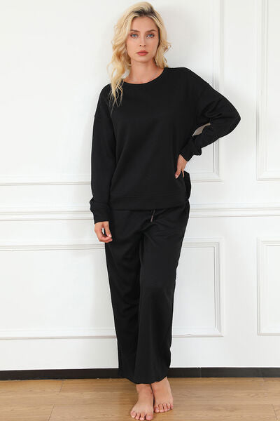 Double Take Full Size Textured Long Sleeve Top and Drawstring Pants Set - Christi's Boutique