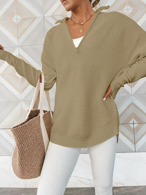 Half Zip Long Sleeve Knit Top - Christi's Boutique