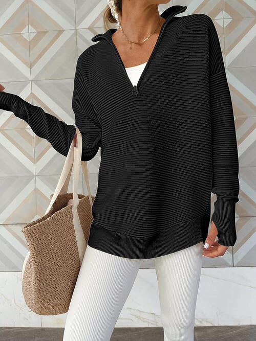 Half Zip Long Sleeve Knit Top - Christi's Boutique