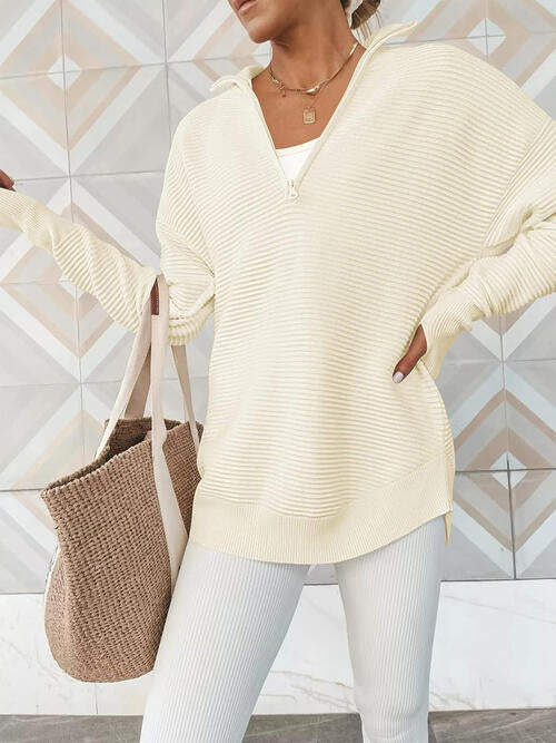 Half Zip Long Sleeve Knit Top - Christi's Boutique